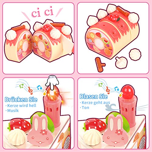 REMOKING Kinderküche Zubehör Lebensmittel Spielzeug Kinder, Küchenspielzeug Kinder Rollenspiel, DIY 82 PCS Kuchen Spielzeug Set, Spielzeug Geschenk für Kinder Jungen Mädchen ab 3 Jahre - 4