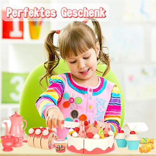 REMOKING Kinderküche Zubehör Lebensmittel Spielzeug Kinder, Küchenspielzeug Kinder Rollenspiel, DIY 82 PCS Kuchen Spielzeug Set, Spielzeug Geschenk für Kinder Jungen Mädchen ab 3 Jahre - 5