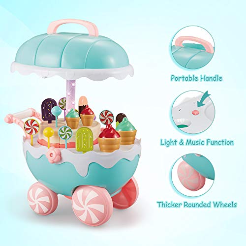 INFANT MOMENT Eiswagen 32PCS Play Food, Kinder Trolley Spielzeug, Kleinkindspielzeug für Rollenspiele, Montageeis Rollenspiel Spielset Spielhausspielzeug für Kinder über 3 Jahre (Grün) - 8