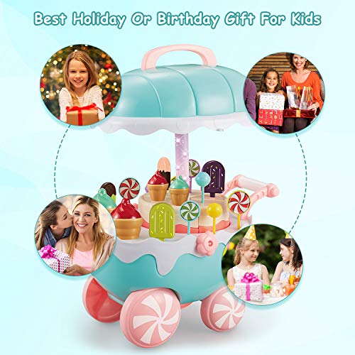 INFANT MOMENT Eiswagen 32PCS Play Food, Kinder Trolley Spielzeug, Kleinkindspielzeug für Rollenspiele, Montageeis Rollenspiel Spielset Spielhausspielzeug für Kinder über 3 Jahre (Grün) - 9