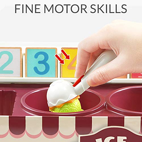 TOP BRIGHT Eisverkauf Spiele-Set - Mathe- und Logik-Spiel - Eisportionier-Spielset für Kleinkinder - Pädagogisches Rollenspiel für kleine Kinder - Eistüte mit Mathe-Karten - Kognitive Entwicklung - 5