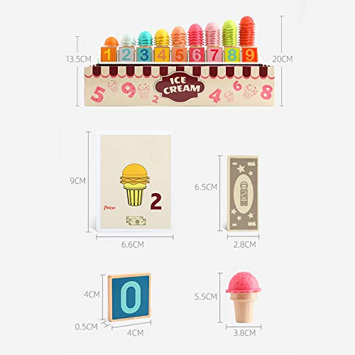TOP BRIGHT Eisverkauf Spiele-Set - Mathe- und Logik-Spiel - Eisportionier-Spielset für Kleinkinder - Pädagogisches Rollenspiel für kleine Kinder - Eistüte mit Mathe-Karten - Kognitive Entwicklung - 8