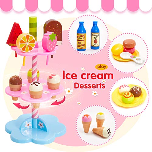 BUYGER Eiscreme EIS Spielzeug Eisständer Lebensmittel Kaufmannsladen Kinderküche Zubehör Rollenspiel für Kinder Jungen Mädchen ab 3 Jahre - 2