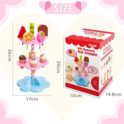 BUYGER Eiscreme EIS Spielzeug Eisständer Lebensmittel Kaufmannsladen Kinderküche Zubehör Rollenspiel für Kinder Jungen Mädchen ab 3 Jahre - 5