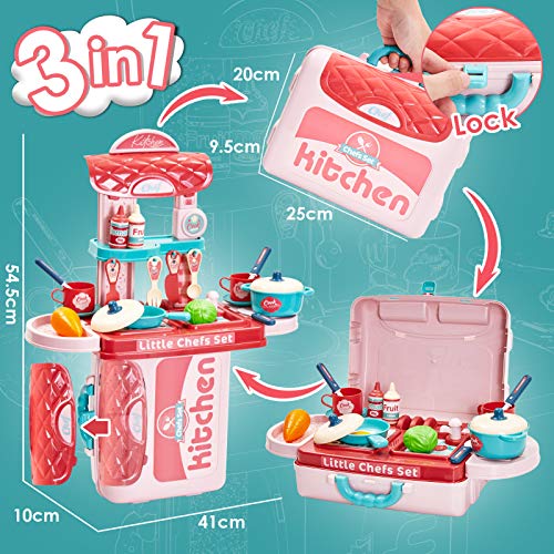 BUYGER 3 in 1 Küchenspielzeug Zubehör Kinderküche Spielküche Kinder Kochgeschirr Topfset Lebensmittel Rollenspiel Spielzeug für Jungen Mädchen ab 3 Jahre - 2