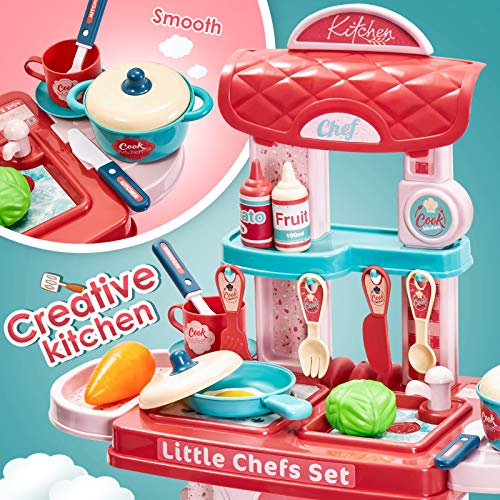 BUYGER 3 in 1 Küchenspielzeug Zubehör Kinderküche Spielküche Kinder Kochgeschirr Topfset Lebensmittel Rollenspiel Spielzeug für Jungen Mädchen ab 3 Jahre - 3