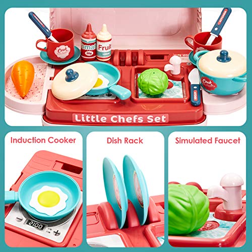 BUYGER 3 in 1 Küchenspielzeug Zubehör Kinderküche Spielküche Kinder Kochgeschirr Topfset Lebensmittel Rollenspiel Spielzeug für Jungen Mädchen ab 3 Jahre - 4