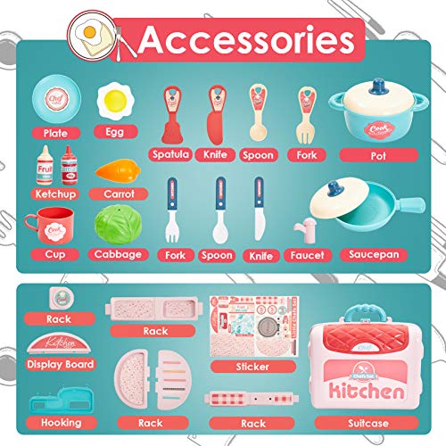 BUYGER 3 in 1 Küchenspielzeug Zubehör Kinderküche Spielküche Kinder Kochgeschirr Topfset Lebensmittel Rollenspiel Spielzeug für Jungen Mädchen ab 3 Jahre - 5