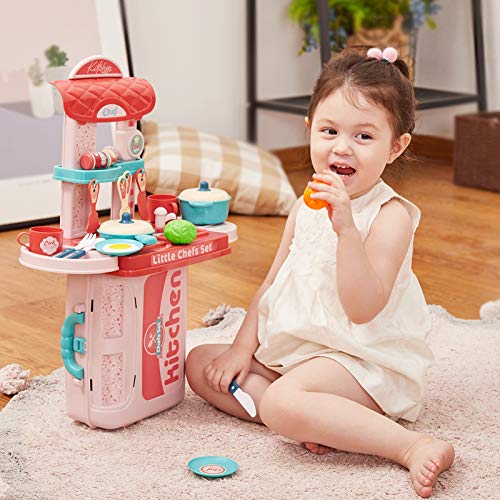 BUYGER 3 in 1 Küchenspielzeug Zubehör Kinderküche Spielküche Kinder Kochgeschirr Topfset Lebensmittel Rollenspiel Spielzeug für Jungen Mädchen ab 3 Jahre - 6