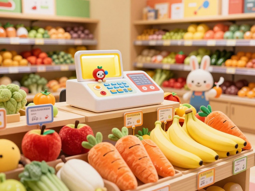 Kaufladen Spielzeug mit Spielzeug Gemüse und Preisschildern Kaufladen Spielzeug mit Spielzeug Gemüse und Preisschildern