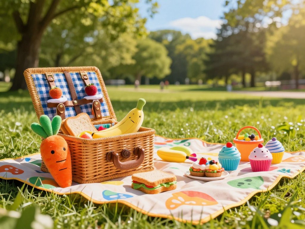 Picknickkorb für Kinder mit Spielzeug-Lebensmitteln Picknickkorb für Kinder mit Spielzeug-Lebensmitteln
