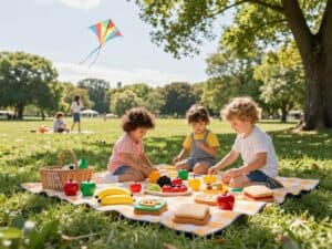 Mehr über den Artikel erfahren Sommerpicknick mit Spielbrot und Spielzeug-Obst – Packen und Chillen im Kinderspiel