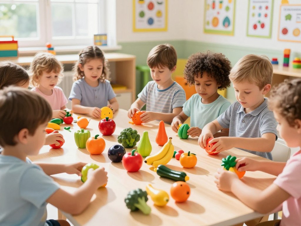 Sortieren lernen mit Spielobst und Spielzeug-Gemüse Sortieren lernen mit Spielobst und Spielzeug-Gemüse