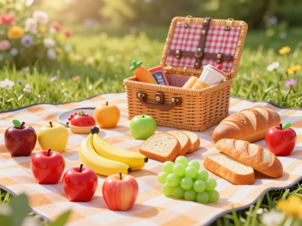 Spielzeug-Obst und Spielbrot für Sommerpicknick Spielzeug-Obst und Spielbrot für Sommerpicknick