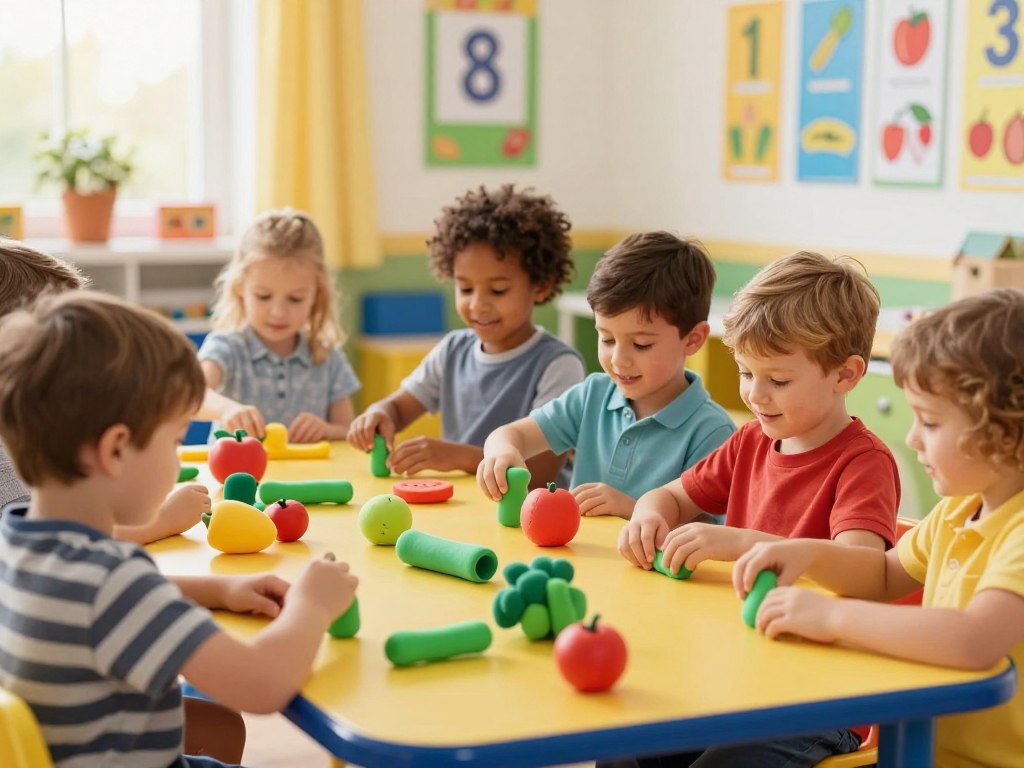 Vorschulkinder lernen Zahlenverständnis mit Spielobst Vorschulkinder lernen Zahlenverständnis mit Spielobst