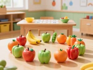 Mehr über den Artikel erfahren Zahlen lernen beim Spielen mit Spielobst und Spielzeug-Gemüse -Spielideen